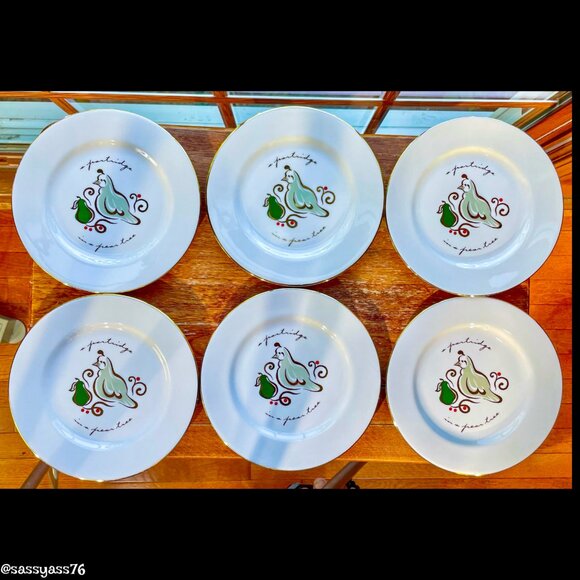 🆕VTG▪️PIER 1▪️Set of 6 Porcelain 7.75 Inch "A Partridge In A Pear Tree" Plates - Picture 4 of 6